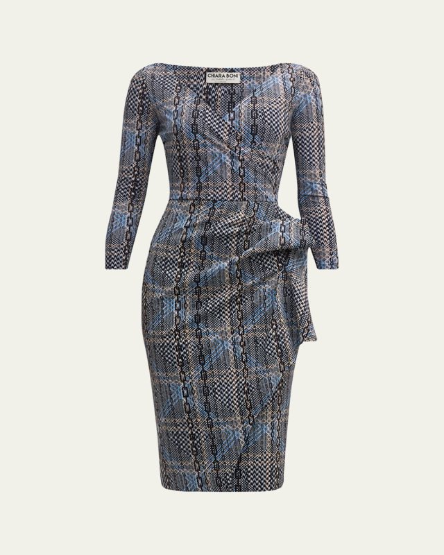 Plaid-Print Ruffle Bodycon Dress